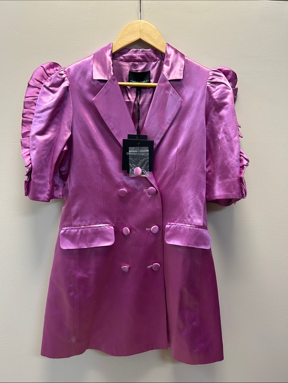 Y2K Cynthia Rowley Fuschia Paz Double-Breasted Mini Dress Blazer